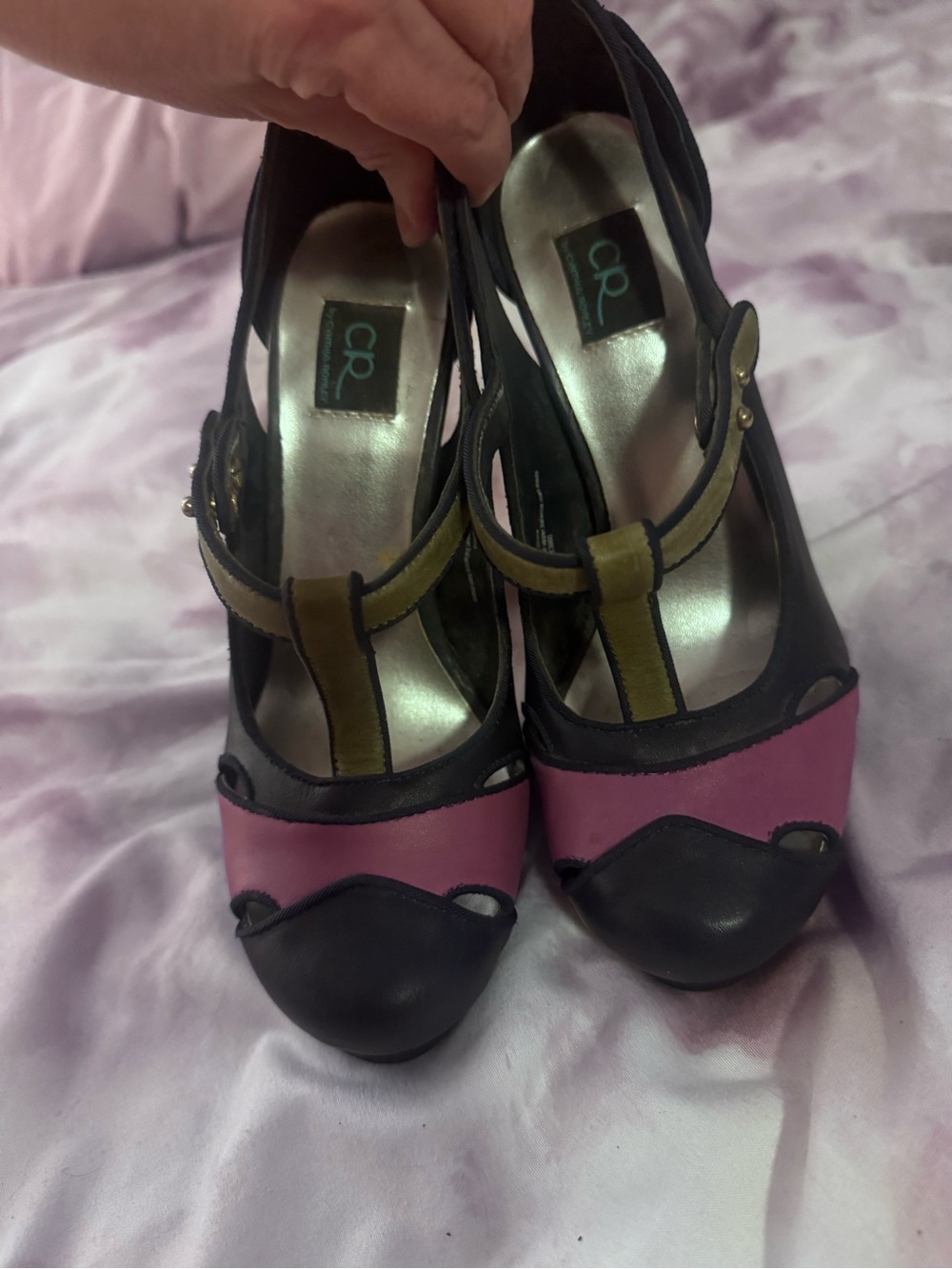 Cynthia Rowley Navy Blue, Purple and Moss Green Platform t-strap Heels - Women - Picture 7 of 7